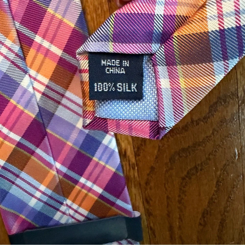 Tommy Hilfiger 100% Silk Plaid Tie | Pink Purple Blue Orange | Preppy Classic